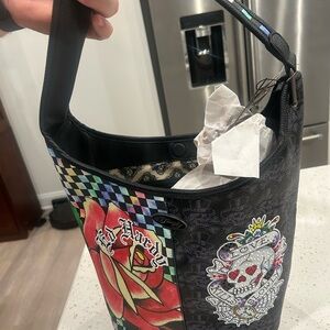 Ed Hardy Black and Multicolor Medium Tote Bag